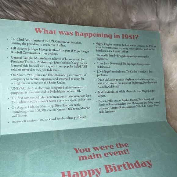 1951 Year Of Birth Happy Birthday Greeting Card By Leanin’ Tree With Envelope - Picture 4 of 4